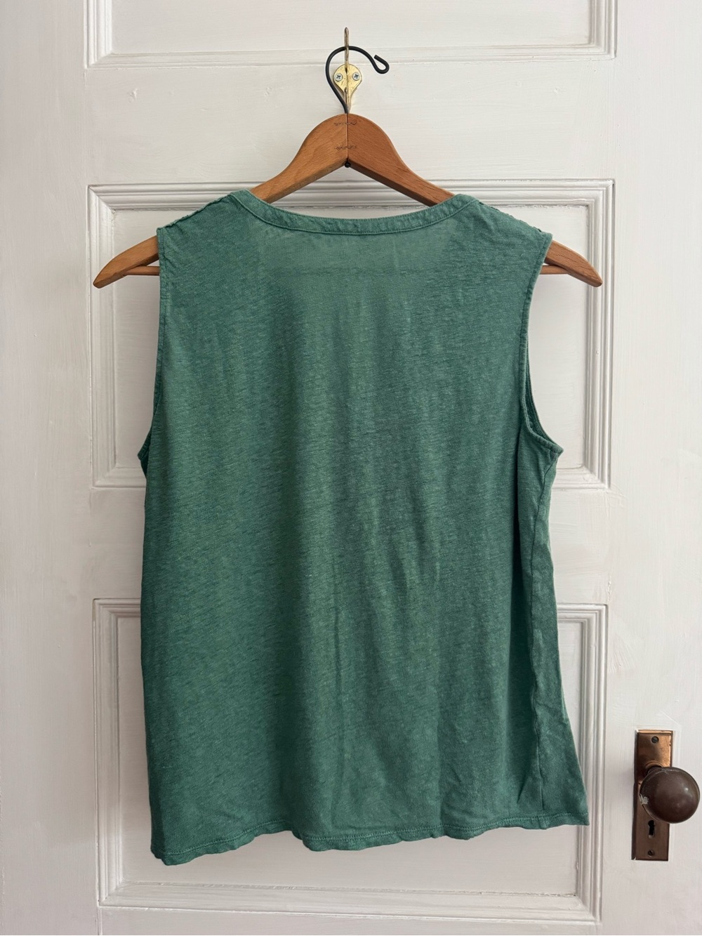 Garnet Hill Green Sleeveless Henley Tank with Lace Shoulders - Picture 2 of 5